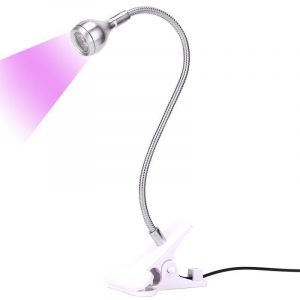 Гибкая УФ/UV лампа - фонарик мини на прищепке (зажиме) для маникюра 3W, серебро